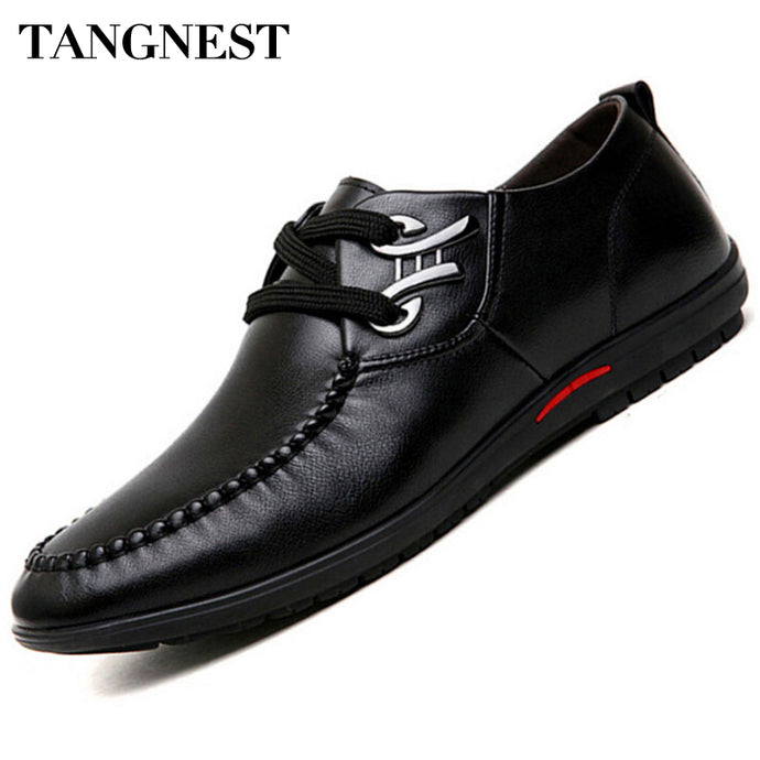 Tangnest Men Loafers 2017 New Lace-up Business Flats Cow Split Leather Male's Dress Shoes British Style Shoes Size 37~45 XMR1882