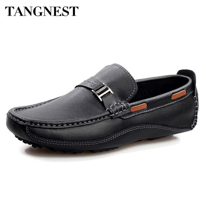 Tangnest Brand New Fashion Men Flats Soft Genuine Leather Loafers Man Casual Driving Shoes Solid Metal Boat Shoes Man XMR2523