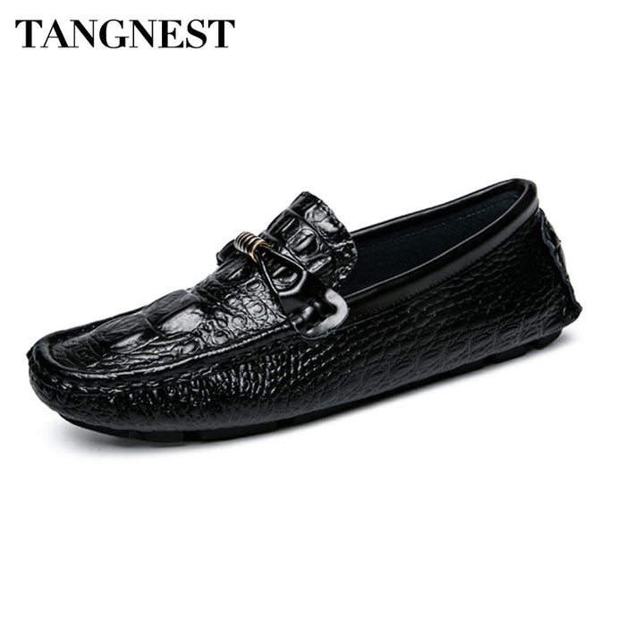 Tangnest Luxury Moccasins For Men Classic Crocodile Pattern Loafers NEW Autumn Soft Split Leather Flats Man  Size 38 ~44 XMR2665