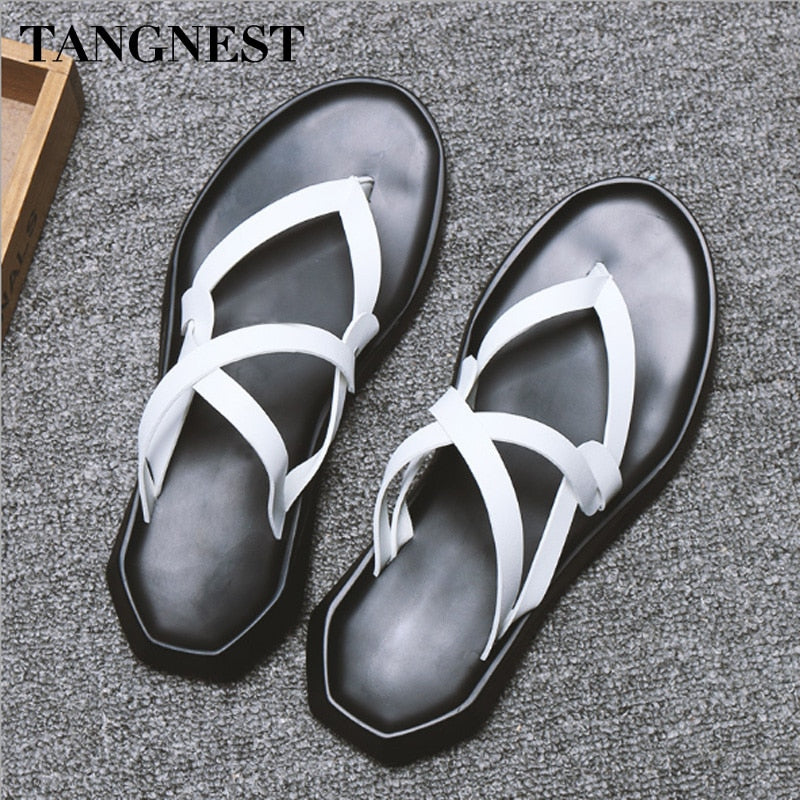 Tangnest 2018 Summer Man Sandals New Gladiator Sandals Slip-on Solid Leisure High Quality Cross-tied Fashion Male Flats XML236