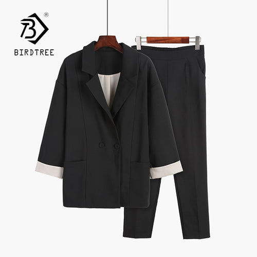 Roll Up Kol Blazer ve Yüksek Elastik Bel Geniş Bacak Pantolon Zarif Ofis Lady Casual Blazer Suit Sıcak