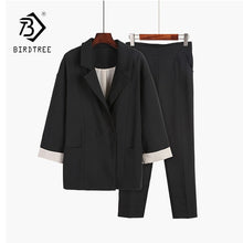 Load image into Gallery viewer, Roll Up Kol Blazer ve Yüksek Elastik Bel Geniş Bacak Pantolon Zarif Ofis Lady Casual Blazer Suit Sıcak