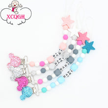 Load image into Gallery viewer, XCQGH Personalised Name Silicone Baby Pacifier Clips Chain Nipple Pacifier Chain with Mouse Holder for Baby, Baby Shower Gift