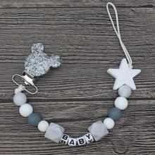 Load image into Gallery viewer, XCQGH Personalised Name Silicone Baby Pacifier Clips Chain Nipple Pacifier Chain with Mouse Holder for Baby, Baby Shower Gift