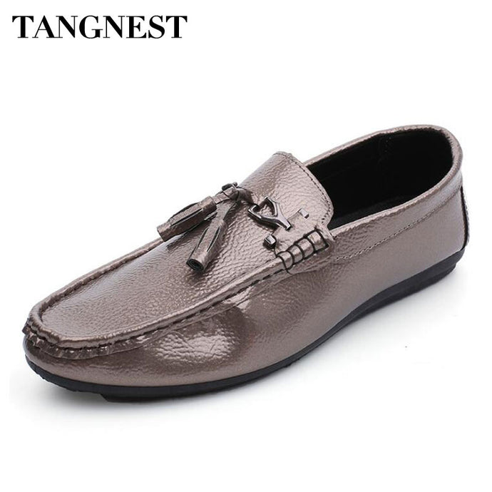 Tangesnt Fashion Tassel Men's PU Leather Loafers Casual Patent Leather Comfortable Flats Men Metal Decoration Moccasins XMR2909