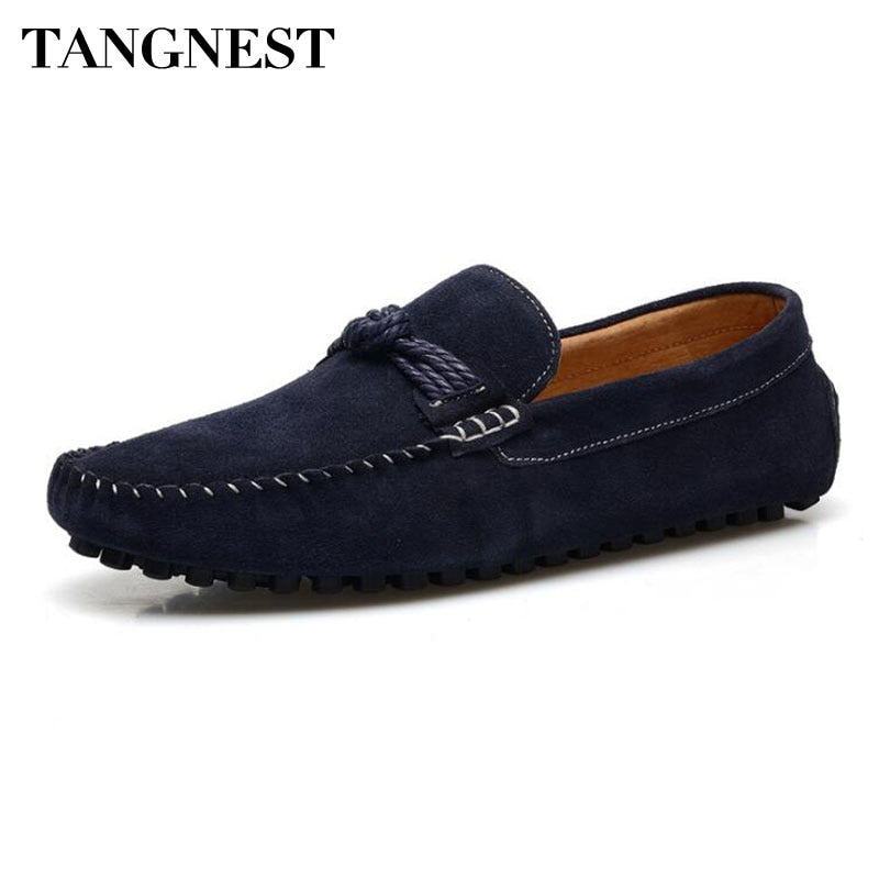 Tangnest NEW Men Cow Split Leather Loafers Knotted Men's Casual Driving Shoes Summer Comfortable Flats  Moccasins XMR2988