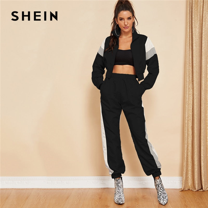 Zip Up Yüksek Boyun Ceket ve Konik Havuç Sweatpants Set Kadın Sonbahar Zarif Workwear Twopiece