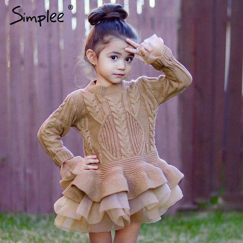 Autumn 2018 Thermal Girl Mini Dress Beautiful Girl Sweater Bule Coffee Pullover Knitted Outerwears Smart Lace Dress
