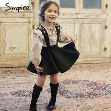 Load image into Gallery viewer, Fashion Girls Dress Embroidery Suspender Dress Children Long Sleeve Kids Shirt Dress 2 PCS For Birthday Party Christmas