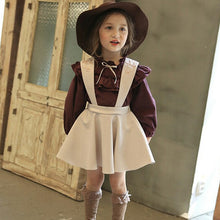 Load image into Gallery viewer, Fashion Girls Dress Embroidery Suspender Dress Children Long Sleeve Kids Shirt Dress 2 PCS For Birthday Party Christmas
