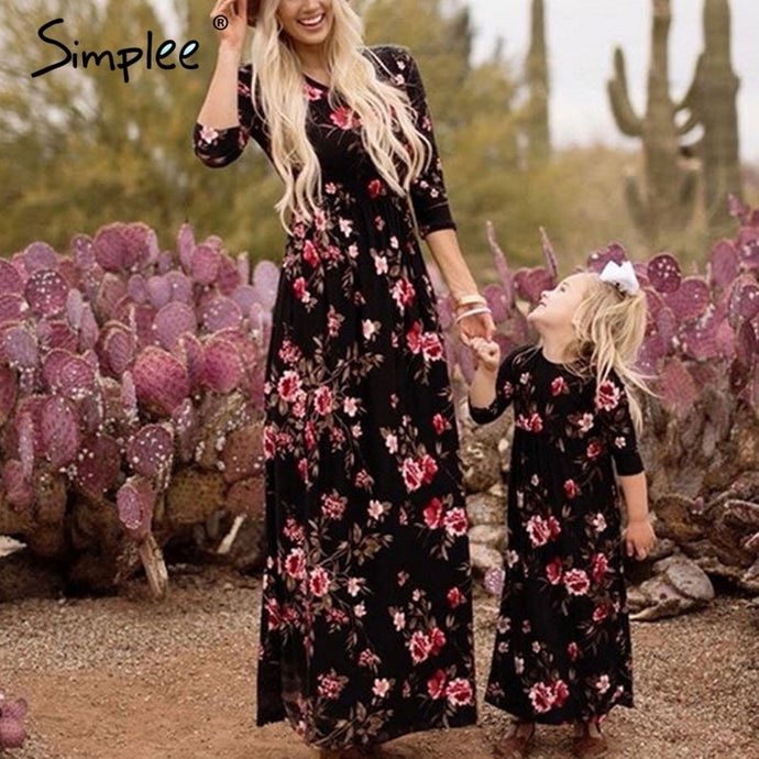Family matching mother daughter plus size dresses Foral print long girls' dresses clothes Kids sweet parent child outfits 2019