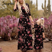 Load image into Gallery viewer, Family matching mother daughter plus size dresses Foral print long girls&#39; dresses clothes Kids sweet parent child outfits 2019