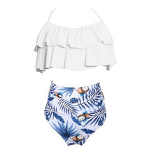 Load image into Gallery viewer, Bikini Set Anne Kızı Bandaj Aile Maç Giyim Plaj Spor Mayo Yaprak Baskı Halter Mayo