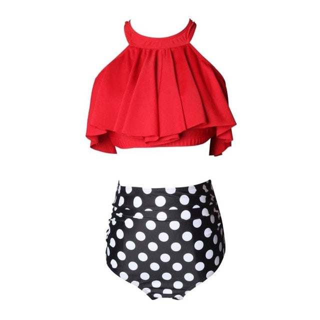 Bikini Set Anne Kızı Bandaj Aile Maç Giyim Plaj Spor Mayo Yaprak Baskı Halter Mayo