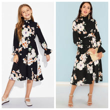 Load image into Gallery viewer, SHEIN Matching Family Outfits Mock Neck Frill Trim Shirred Panel Floral Print Midi Dress Spring Mother Daughter Dresses