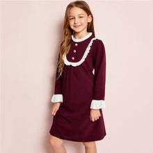 Load image into Gallery viewer, SHEIN Girls Button Front Ruffle Yoke Bell Sleeve Midi Dress Spring Daughter Pleated Stand Collar Preppy Knee-Length Dresses