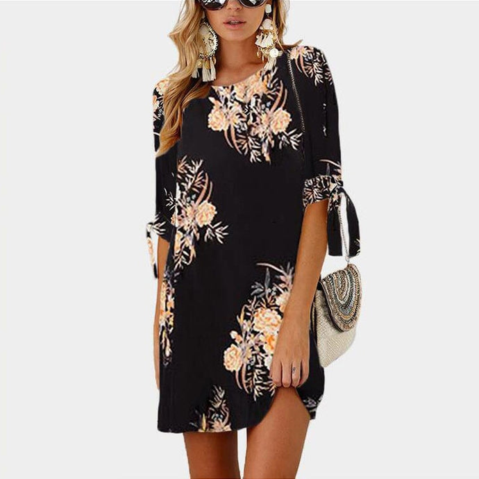 2019 Women Summer Dress Boho Style Floral Print Chiffon Beach Dress Tunic Sundress Loose Mini Plus Size 5XL