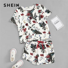 Load image into Gallery viewer, SHEIN Matching Family Outfits Girls Botanical Print Top And Drawstring Shorts Set Summer Cotton Short Sleeve Shorts Nightwear