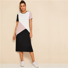 Load image into Gallery viewer, SHEIN Casual Multicolor Cut-and-Sew Tunic Summer Long Dress Women 2019 O-Neck Short Sleeve Shift Straight Color-block Dresses