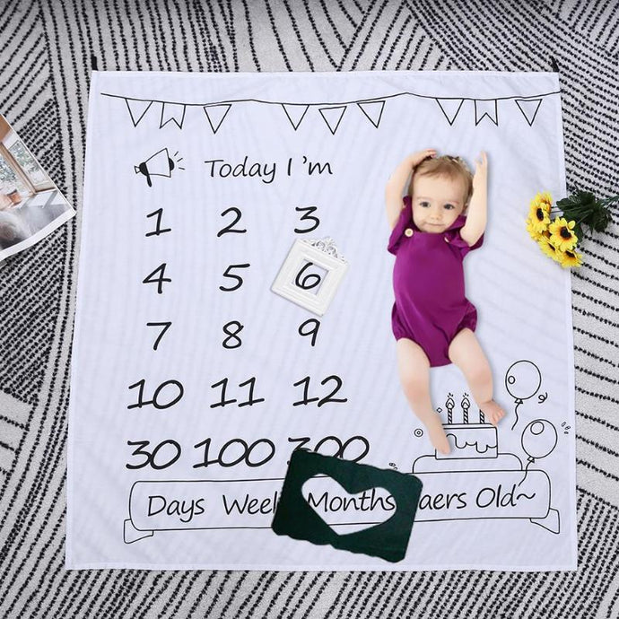 Birthday Cake Print Blanket Background Cloth Newborn Baby Photography Props Swaddle Wrap Monthly Growth Photo Bathing Towels