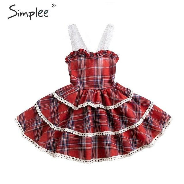 Vintage plaid girls summer cotton dress Halter British style ruffle kids sweet dresses Fashion sleeveless cute red girls clothes