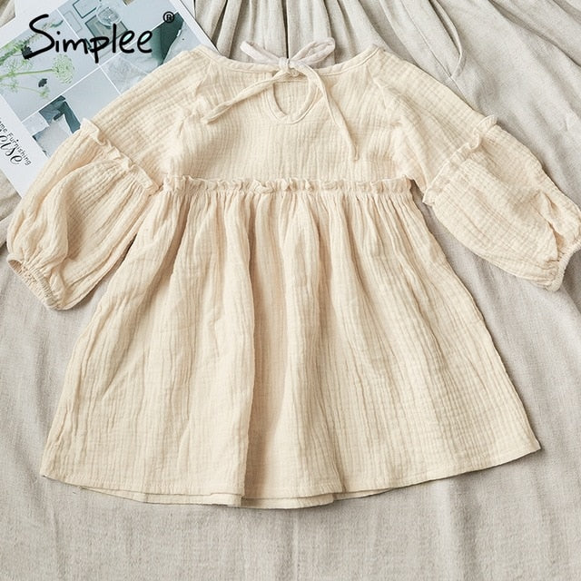 Baby girl cute lantern sleeve dress O-neck casual cotton kids dress Fashion solid color soft chid ruffled loose kids dress