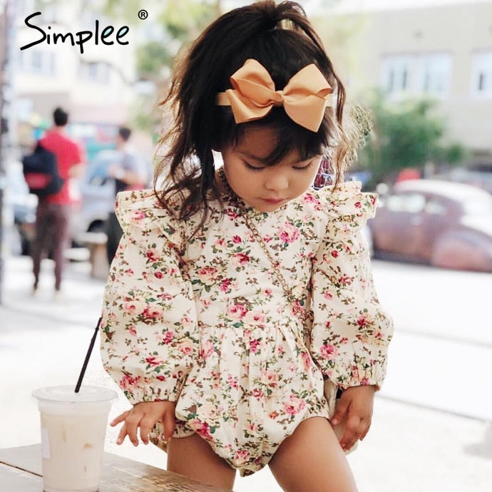 Baby girl long sleeve ruffled romper Fashion newborn baby clothes jumpsuit romper Bohemian floral print kids outfits clothes
