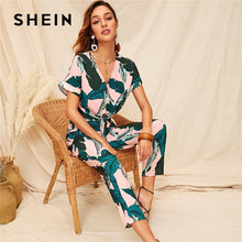 Load image into Gallery viewer, SHEIN Knot Front Tropical Print Blouse And Pants 2 Piece Set Women Boho