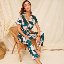 Load image into Gallery viewer, SHEIN Knot Front Tropical Print Blouse And Pants 2 Piece Set Women Boho